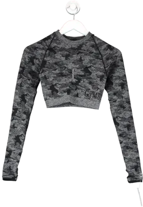 gymshark Black Adapt Camo Long Sleeve Crop UK S