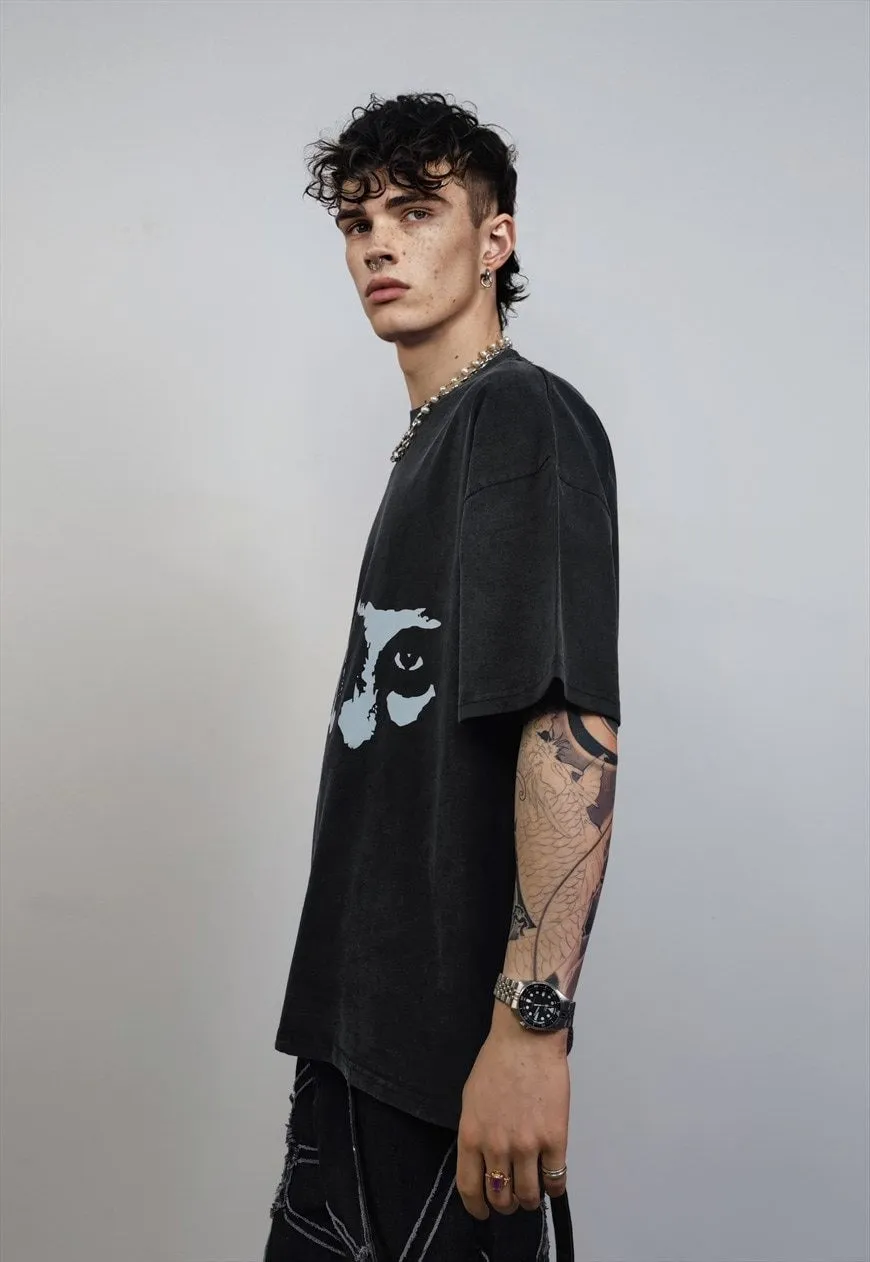 Middle finger tshirt vintage punk tee grunge rocker top grey