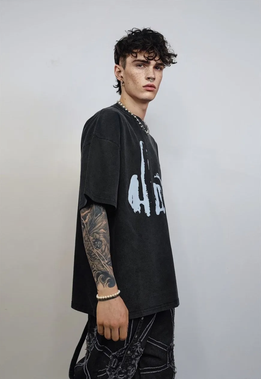 Middle finger tshirt vintage punk tee grunge rocker top grey