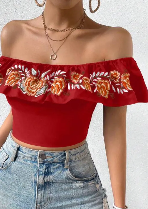 Women Floral Off the Shoulder Crop Top