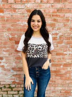 You Should Know Leopard Color Block Top • Charcoal